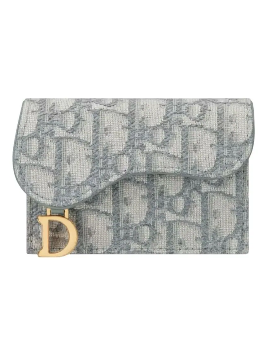 Dior Saddle Flap Card Holder 'Grey Oblique Jacquard' — изображение 1 из 2, серый