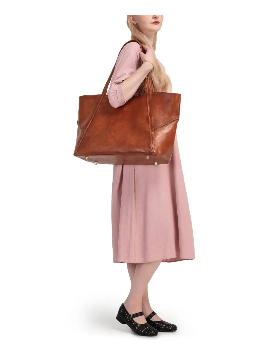 Сумка-тоут Wishbone Extra-Large из натуральной кожи Old Trend — изображение 8 из 9, коньячный коричневый