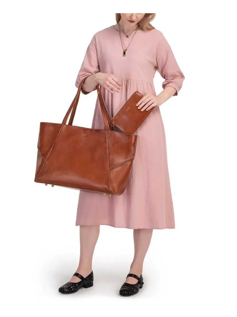Сумка-тоут Wishbone Extra-Large из натуральной кожи Old Trend — изображение 9 из 9, коньячный коричневый