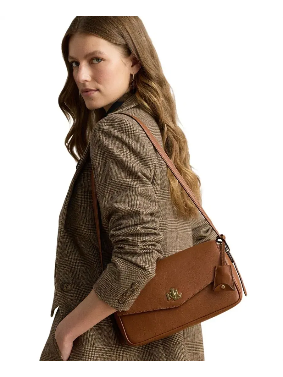 Сумка через плечо с замком-твист, кожаная Lauren Ralph Lauren — изображение 2 из 4, бежевый