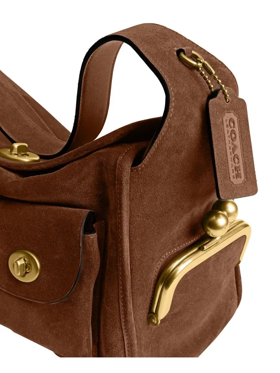 Большая замшевая сумка через плечо Haversack с поворотным замком Coach — изображение 6 из 9, коричневый