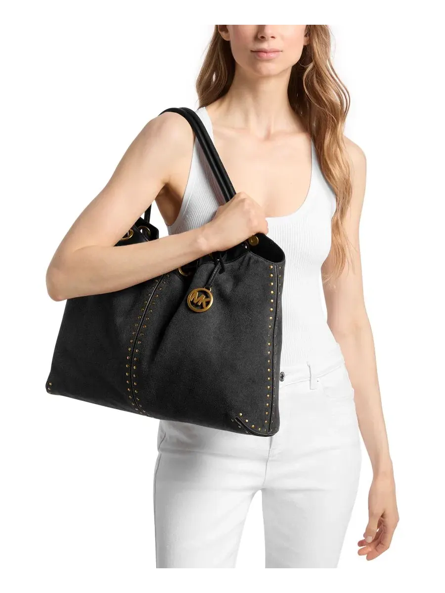 Сумка женская шоппер кожа (тело и отделка) Michael Kors MICHAEL Astor Large Ring Tote Handbag — изображение 2 из 5, черный