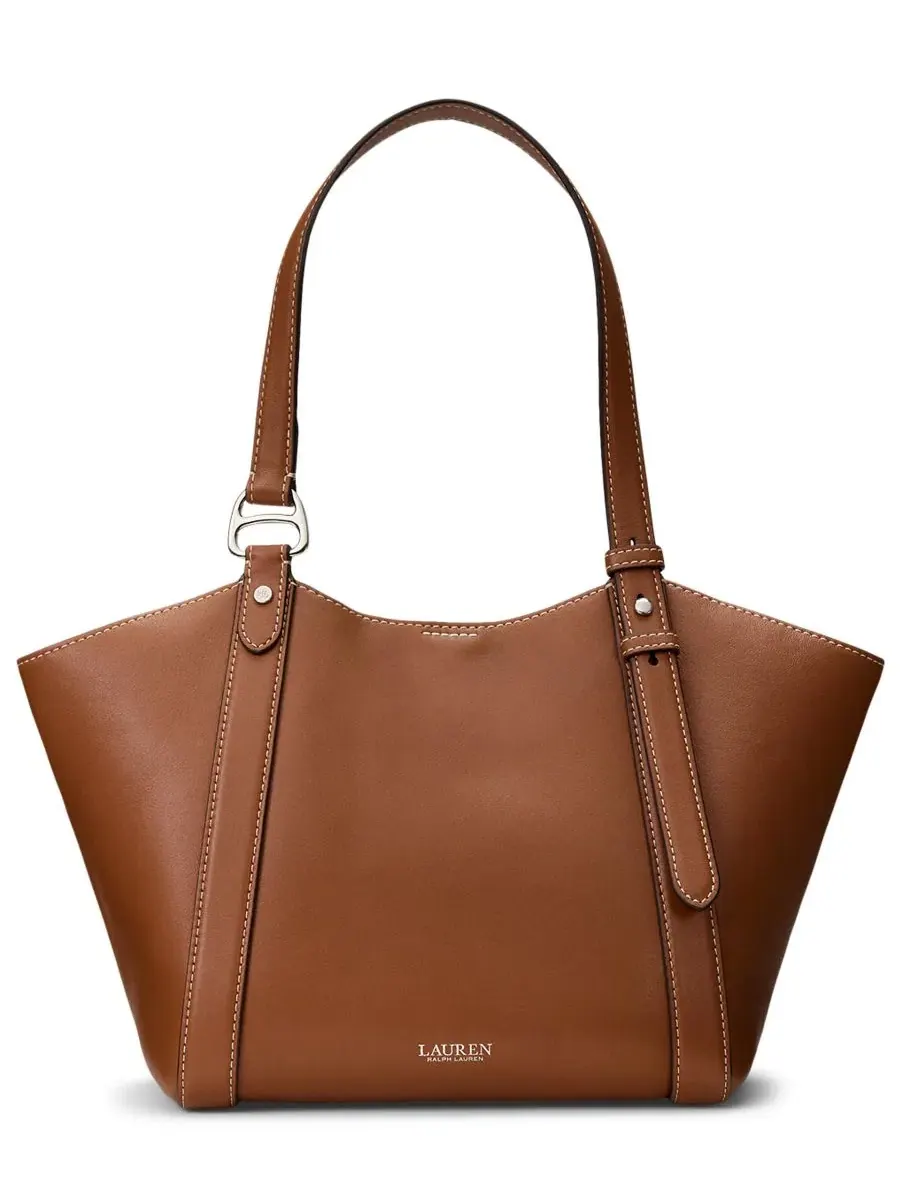 Сумка-тоут из кожи Tasha Large Leather Tote Handbag Lauren Ralph Lauren — изображение 1 из 6, бежевый