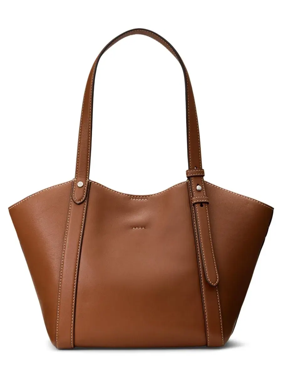 Сумка-тоут из кожи Tasha Large Leather Tote Handbag Lauren Ralph Lauren — изображение 2 из 6, бежевый