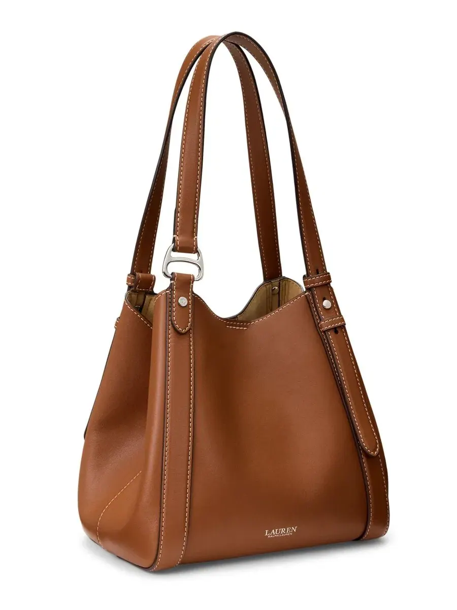 Сумка-тоут из кожи Tasha Large Leather Tote Handbag Lauren Ralph Lauren — изображение 3 из 6, бежевый
