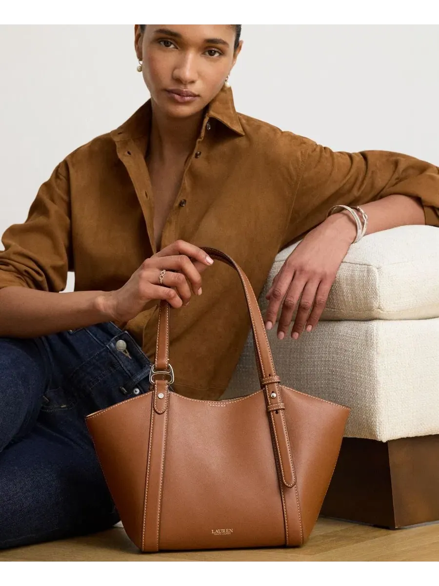 Сумка-тоут из кожи Tasha Large Leather Tote Handbag Lauren Ralph Lauren — изображение 6 из 6, бежевый