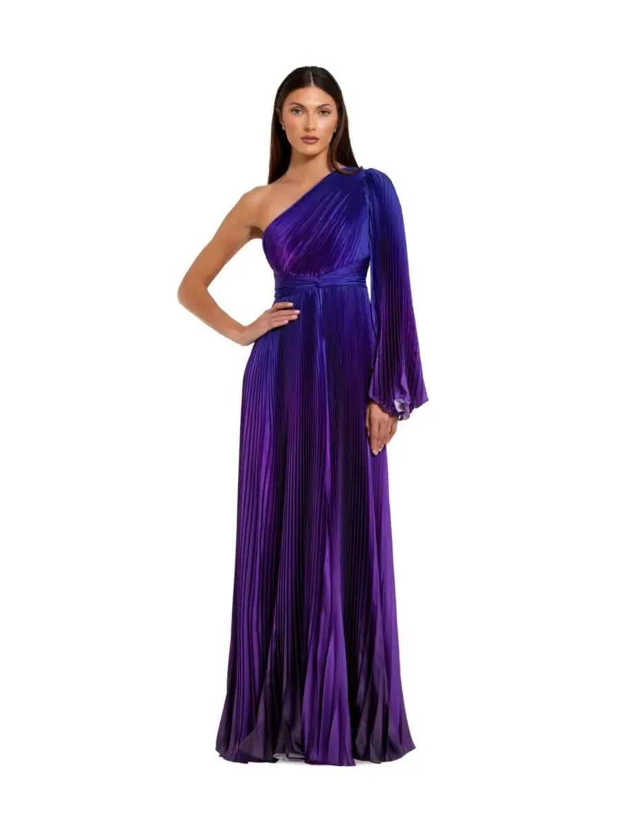 Платье-макси с одним плечом, с рукавом-колоколом, Petite Pleated Charmeuse One-Shoulder Flare
