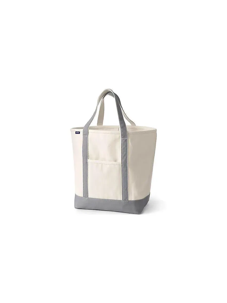 Большая однотонная холщовая сумка-тоут с пятью карманами и открытым верхом Lands' End — изображение 1 из 4