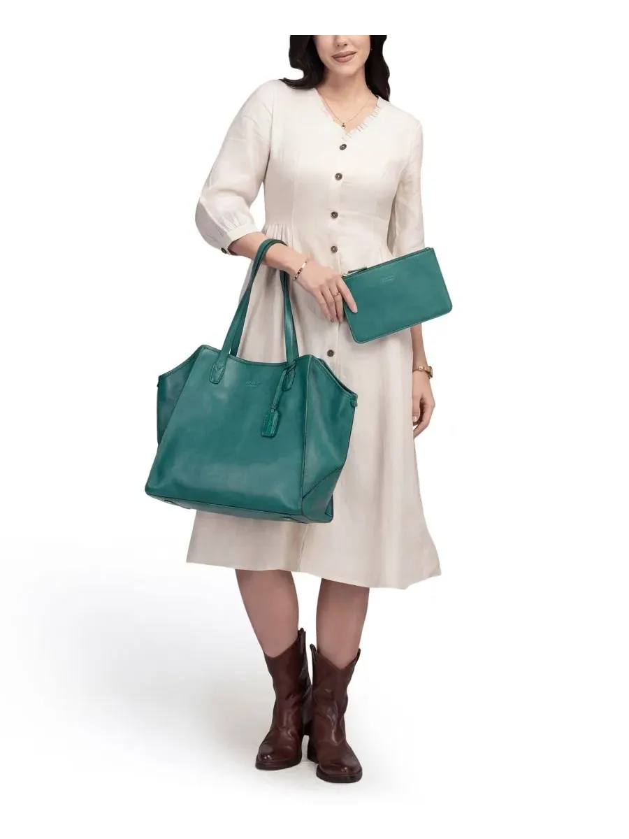 Сумка-шопер Iris Large Leather Carryall Tote OLD TREND — изображение 8 из 9, зеленый