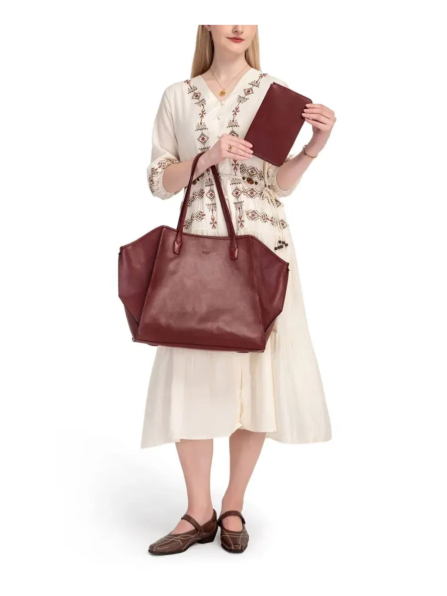 Сумка-шопер кожаная Iris Large Leather Carryall Tote OLD TREND — изображение 8 из 8, красный