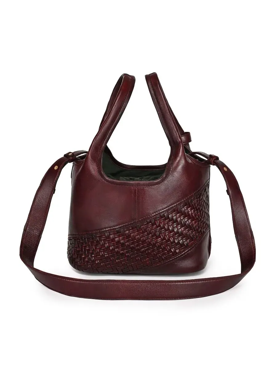Сумка-шопер ручной работы с плетением Lily Small Handwoven Tote OLD TREND — изображение 2 из 9, бордовый красный