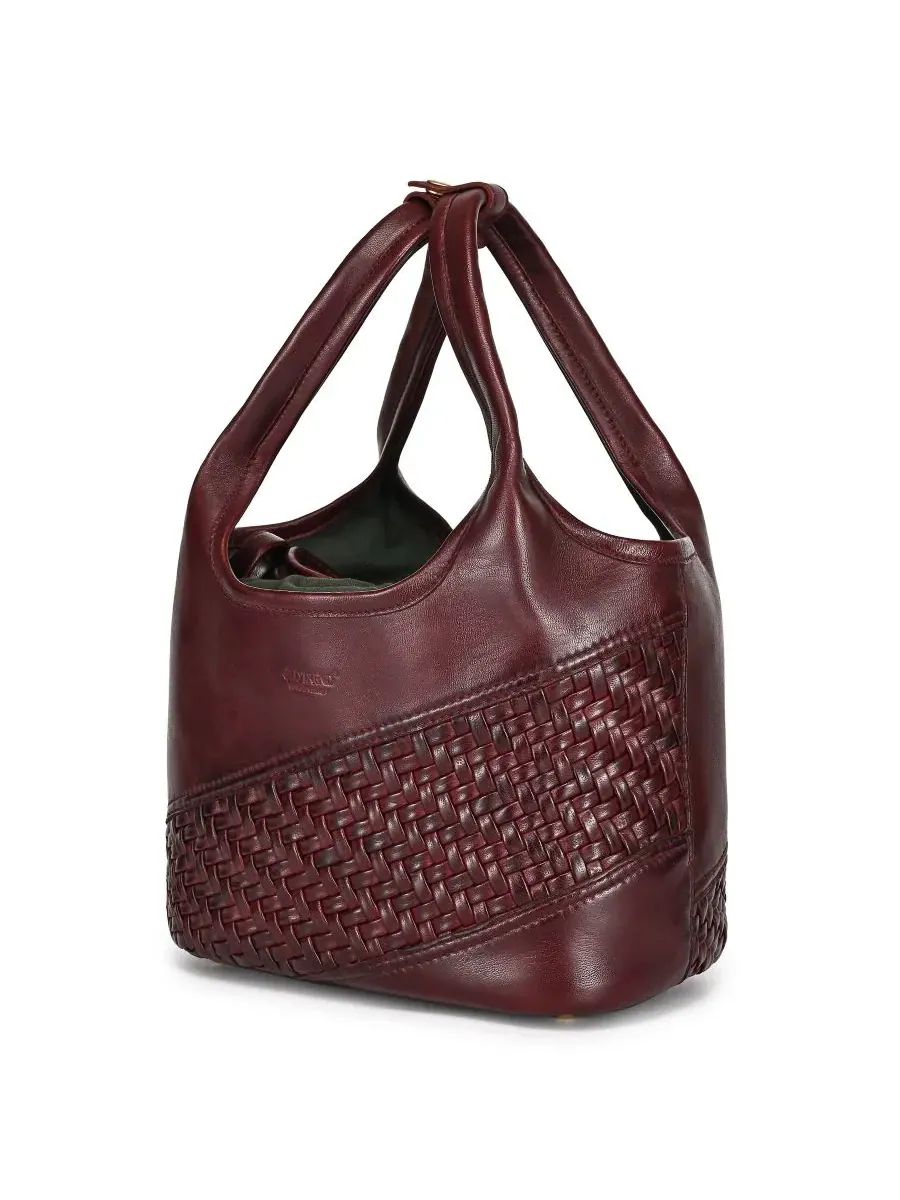 Сумка-шопер ручной работы с плетением Lily Small Handwoven Tote OLD TREND — изображение 3 из 9, бордовый красный