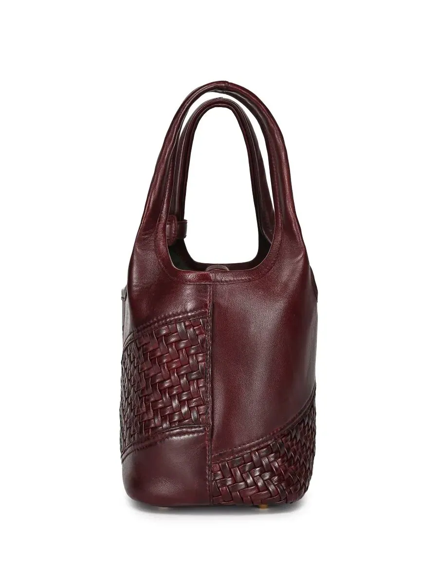 Сумка-шопер ручной работы с плетением Lily Small Handwoven Tote OLD TREND — изображение 6 из 9, бордовый красный