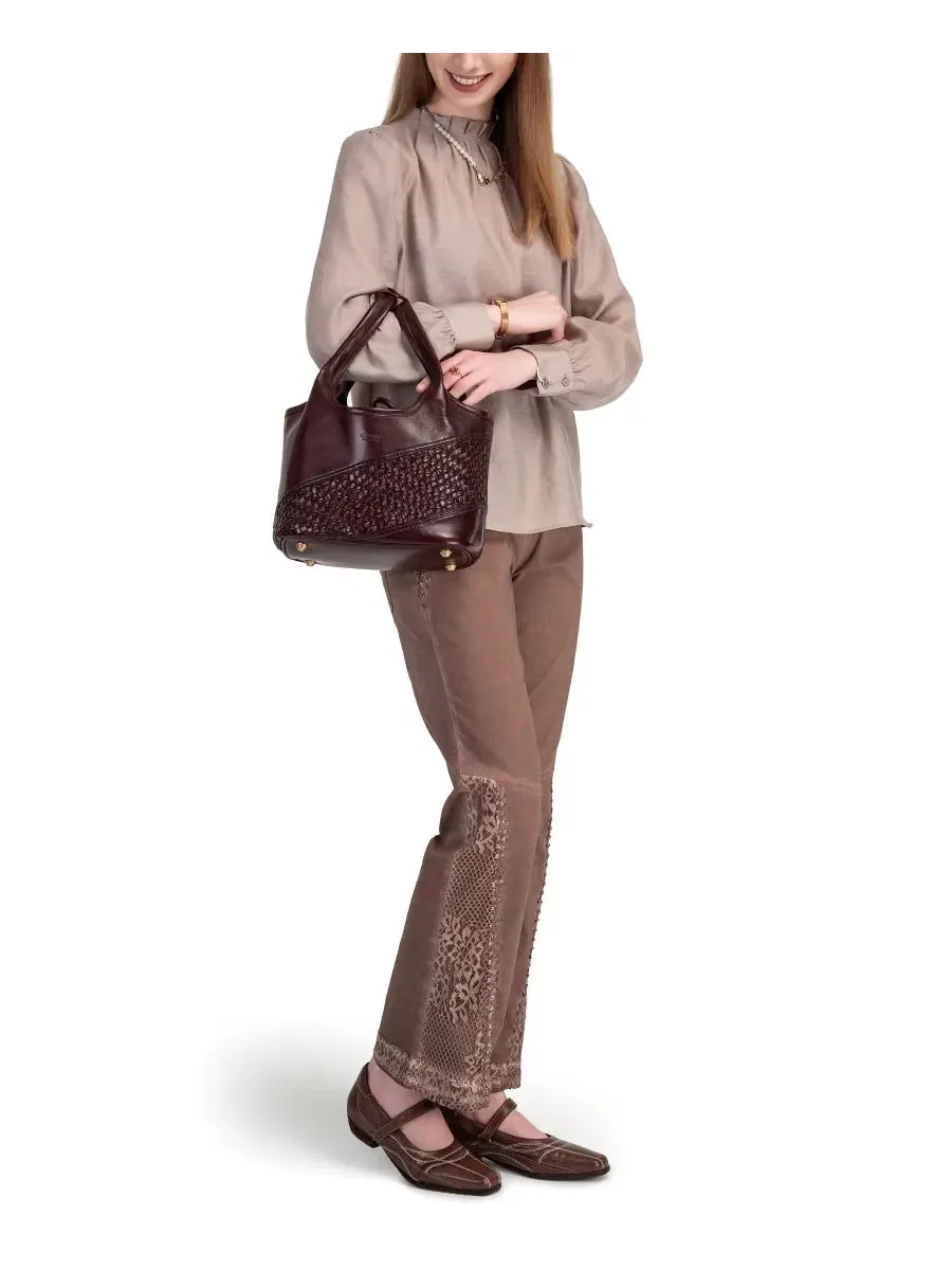 Сумка-шопер ручной работы с плетением Lily Small Handwoven Tote OLD TREND — изображение 8 из 9, бордовый красный