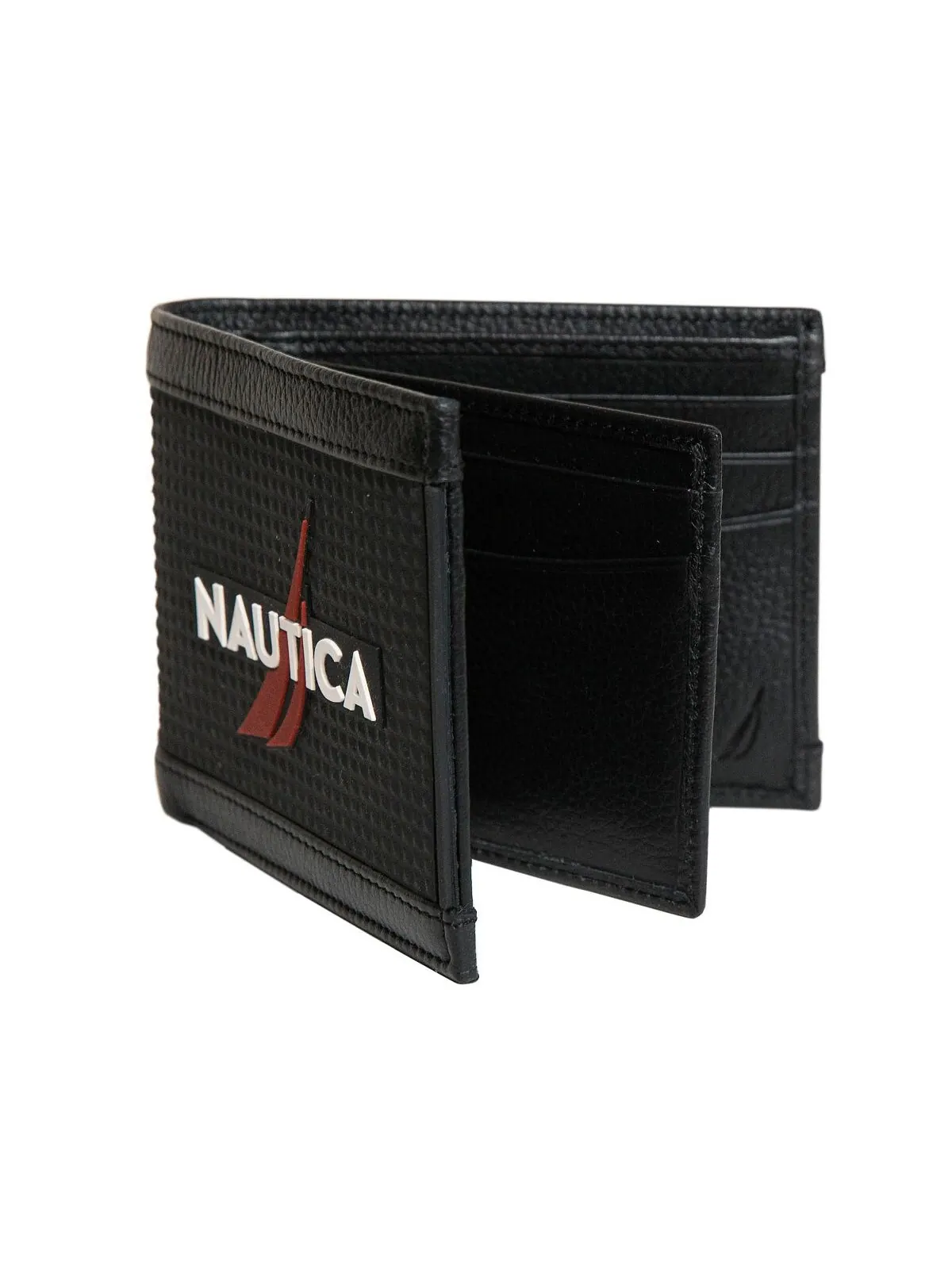 Мужской резиновый кожаный кошелек с логотипом двойного сложения Nautica — изображение 7 из 7, черный