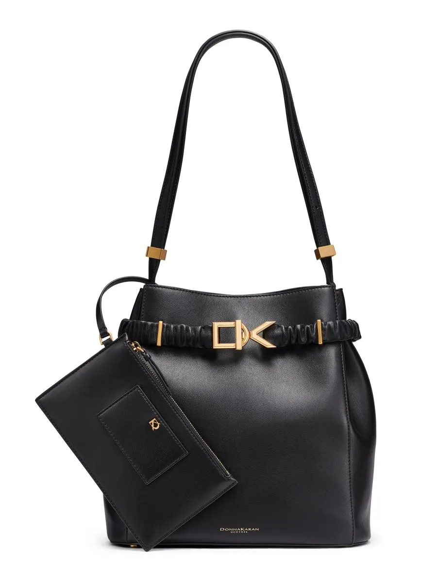 Сумка-ведро в клетку среднего размера Donna Karan New York — изображение 1 из 5, черный/золотистый