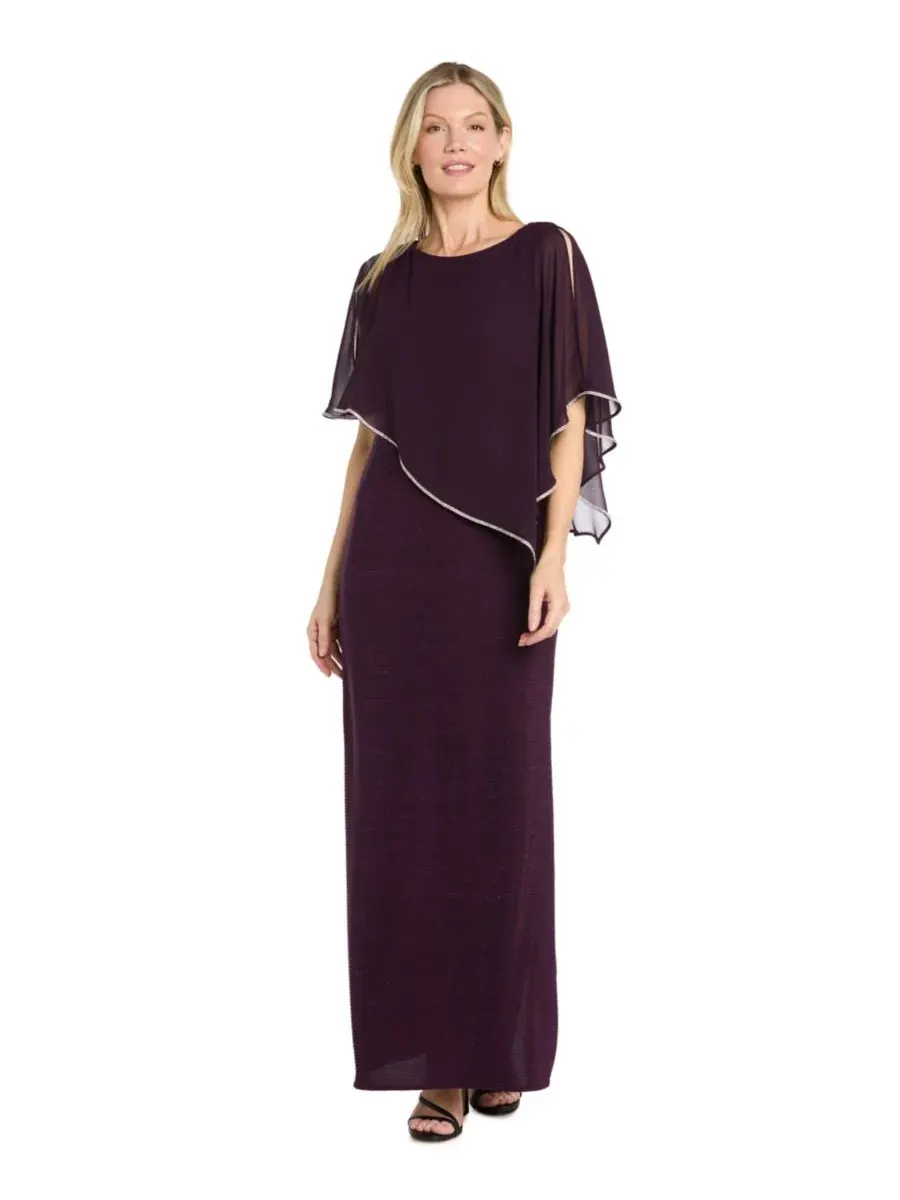 Платье-пончо с пайетками Petite Scoop Neck Rhinestone Poncho Gown R & M Richards
