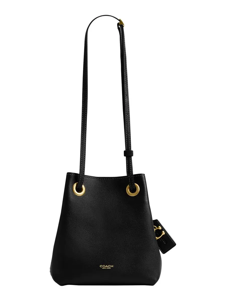 Маленькая кожаная сумка через плечо из нефрита с завязками Coach — изображение 1 из 8, черный
