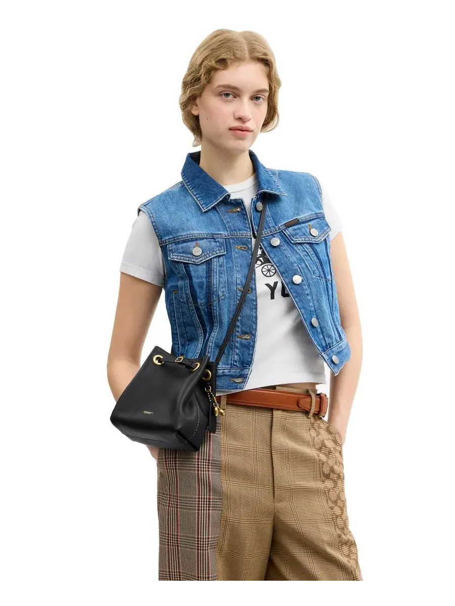 Маленькая кожаная сумка через плечо из нефрита с завязками Coach — изображение 3 из 8, черный