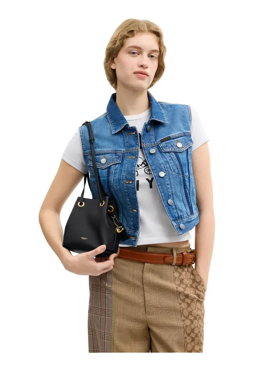 Маленькая кожаная сумка через плечо из нефрита с завязками Coach — изображение 4 из 8, черный