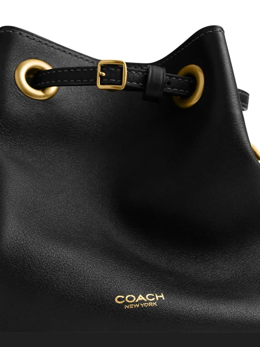 Маленькая кожаная сумка через плечо из нефрита с завязками Coach — изображение 8 из 8, черный