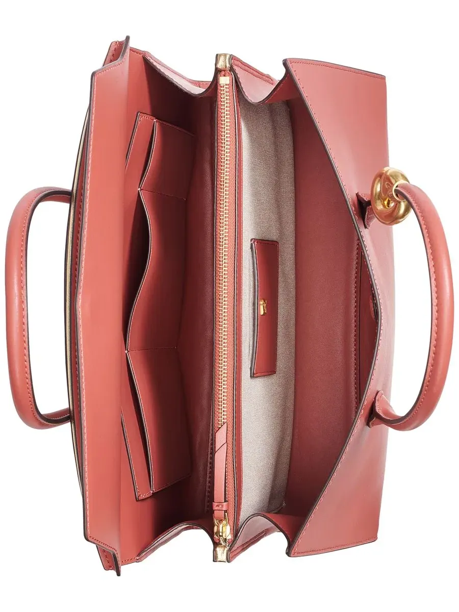 Кожаная сумка-сатчел Loden Leather Satchel Handbag Donna Karan New York — изображение 5 из 8, коричневый