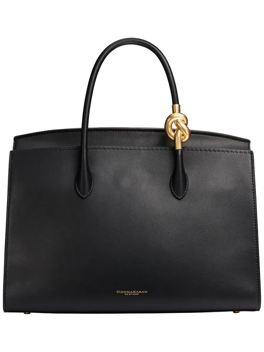 Кожаная сумка-сатчел с моделью Loden Leather Satchel Handbag Donna Karan New York — изображение 1 из 8, черный/золотистый