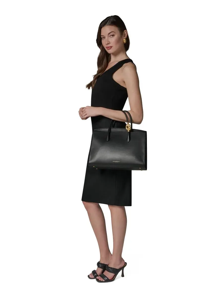 Кожаная сумка-сатчел с моделью Loden Leather Satchel Handbag Donna Karan New York — изображение 2 из 8, черный/золотистый