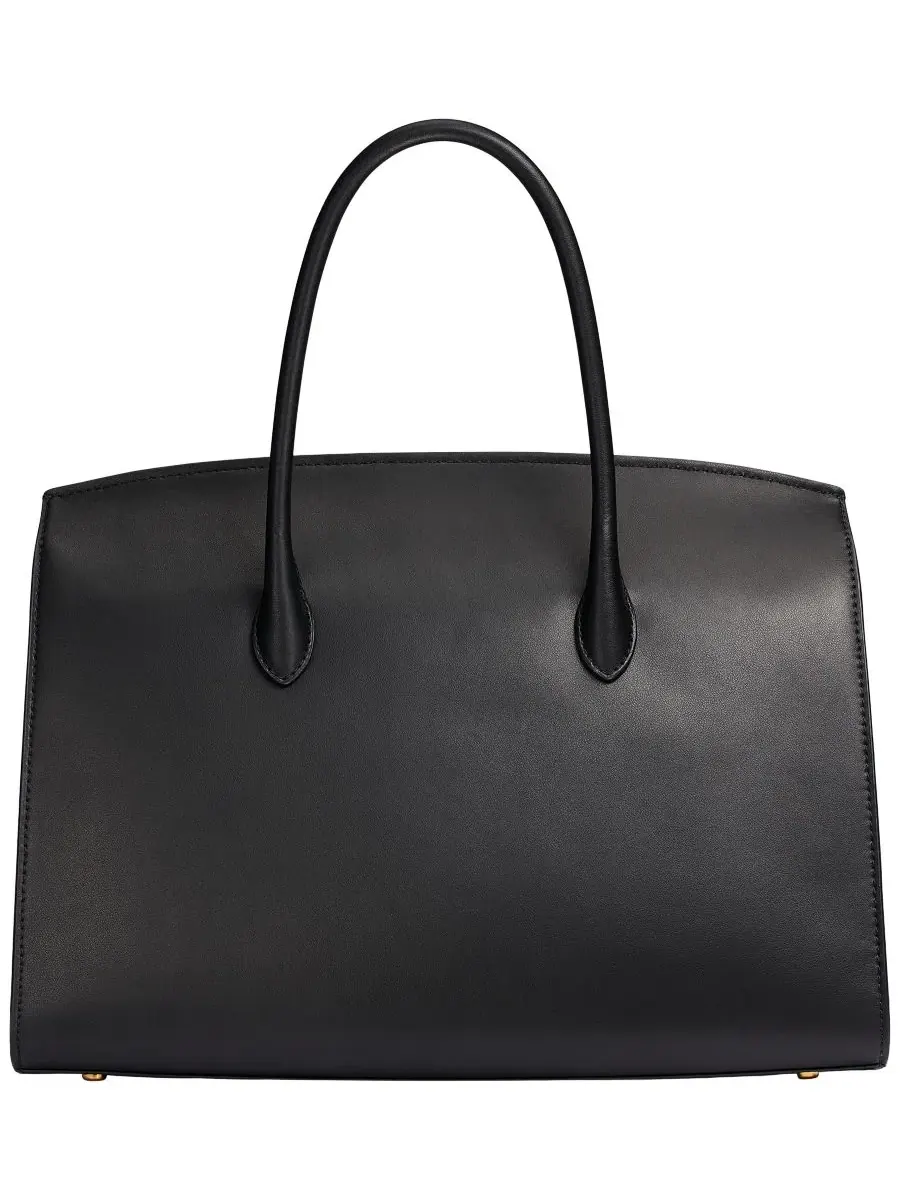Кожаная сумка-сатчел с моделью Loden Leather Satchel Handbag Donna Karan New York — изображение 3 из 8, черный/золотистый
