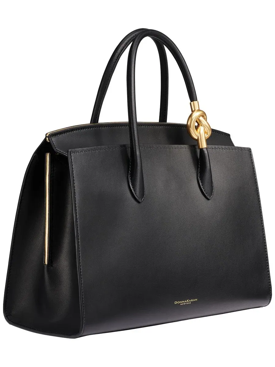Кожаная сумка-сатчел с моделью Loden Leather Satchel Handbag Donna Karan New York — изображение 4 из 8, черный/золотистый