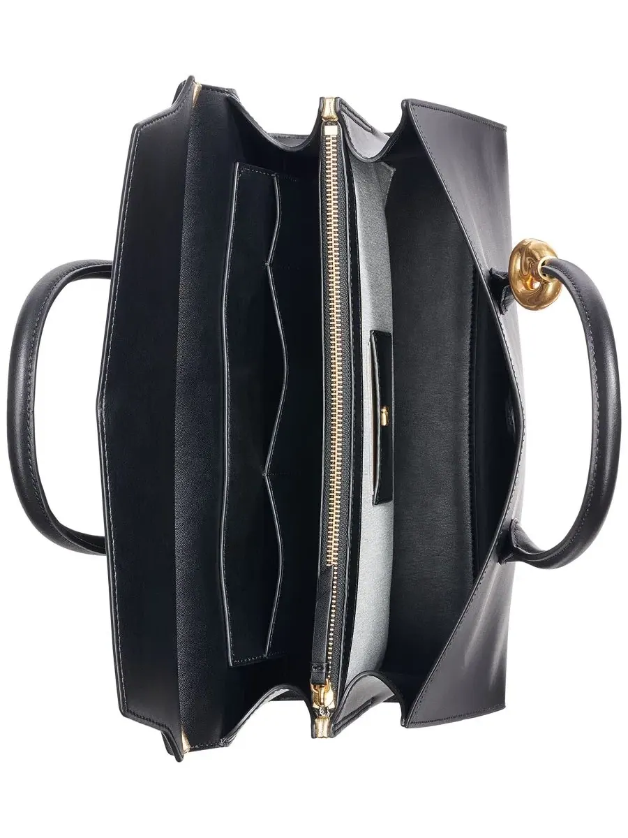 Кожаная сумка-сатчел с моделью Loden Leather Satchel Handbag Donna Karan New York — изображение 5 из 8, черный/золотистый