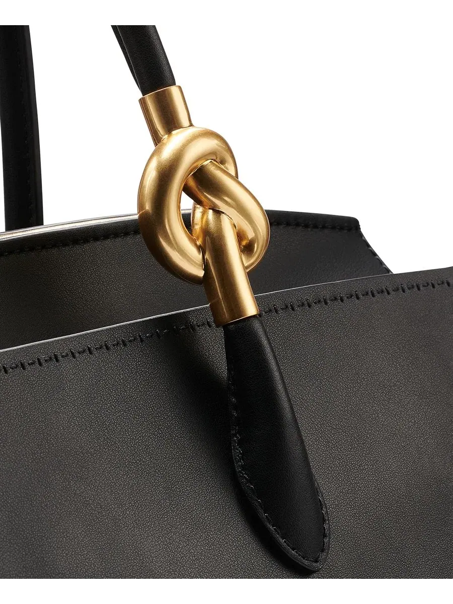 Кожаная сумка-сатчел с моделью Loden Leather Satchel Handbag Donna Karan New York — изображение 6 из 8, черный/золотистый