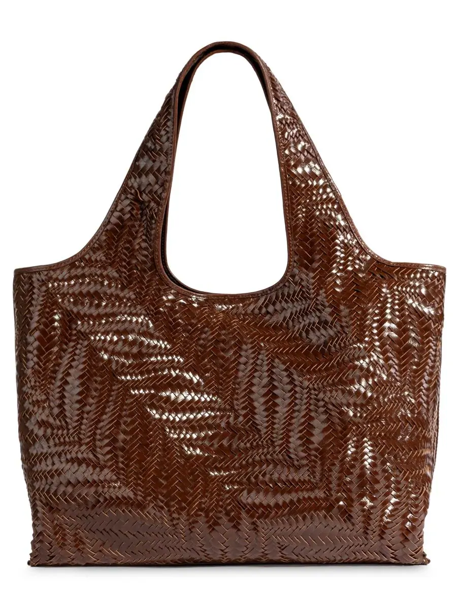 Кожаная сумка-шопер с плетеным узором Charli Woven Leather Tote Sam Edelman — изображение 1 из 6, темный коньячный
