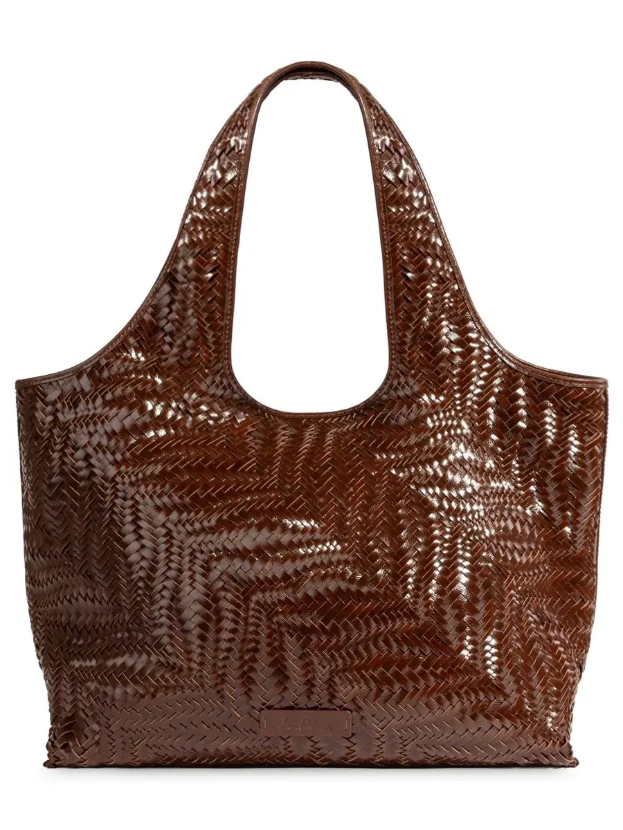 Кожаная сумка-шопер с плетеным узором Charli Woven Leather Tote Sam Edelman — изображение 2 из 6, темный коньячный