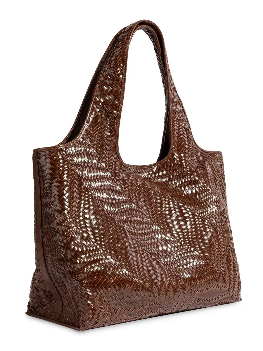Кожаная сумка-шопер с плетеным узором Charli Woven Leather Tote Sam Edelman — изображение 3 из 6, темный коньячный