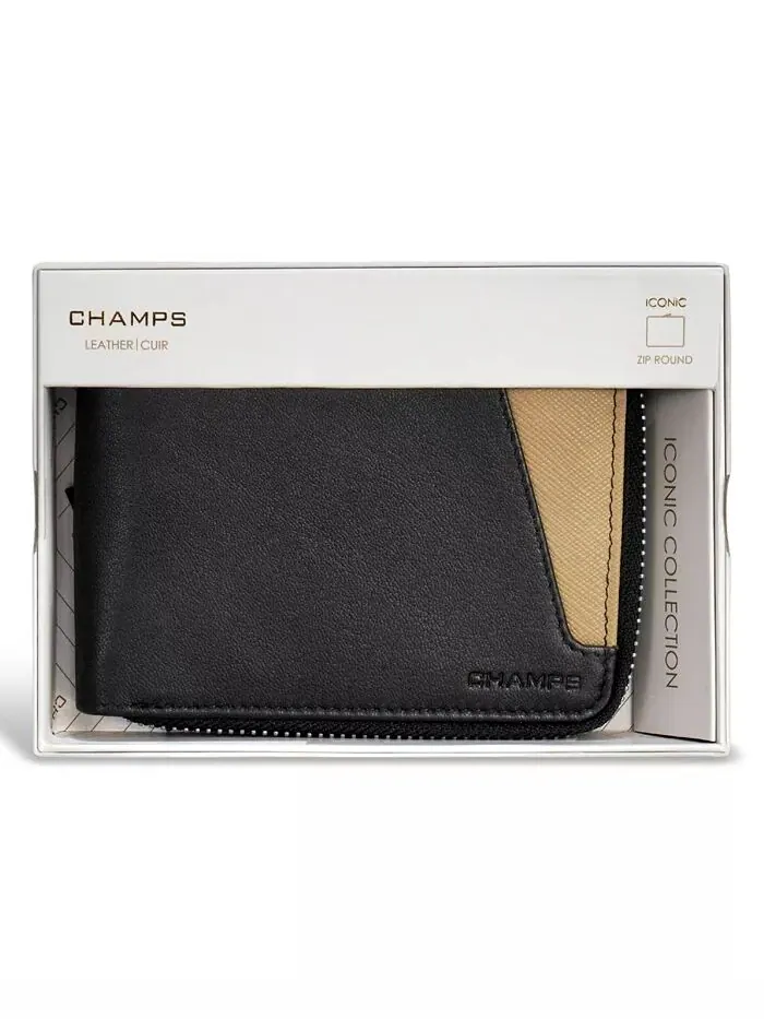 Мужской кожаный кошелек на молнии Iconic Collection CHAMPS — изображение 6 из 10, черный/слоновая кость