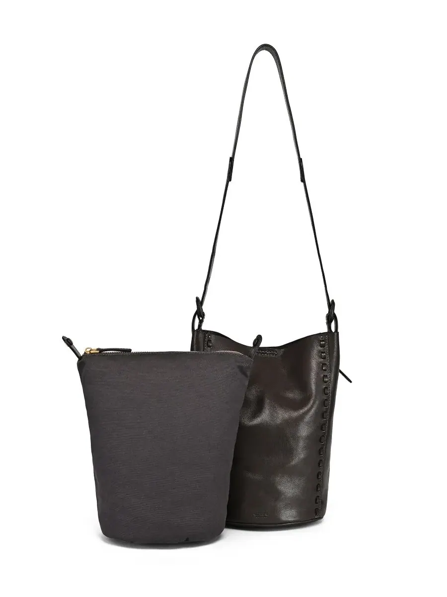 Сумка через плечо из кожи с плетением Juniper Small Leather Crossbody Bucket Handbag OLD TREND — изображение 4 из 7, серый