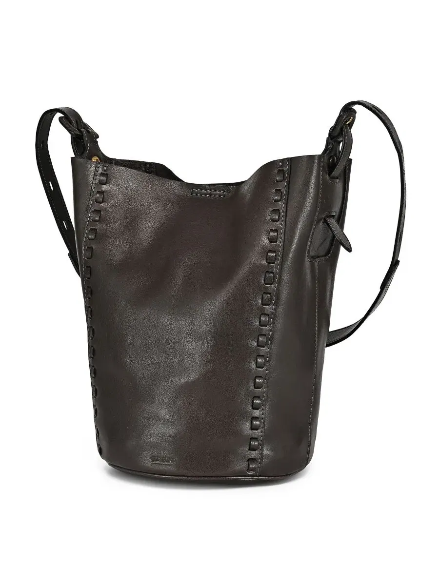 Сумка через плечо из кожи с плетением Juniper Small Leather Crossbody Bucket Handbag OLD TREND — изображение 5 из 7, серый