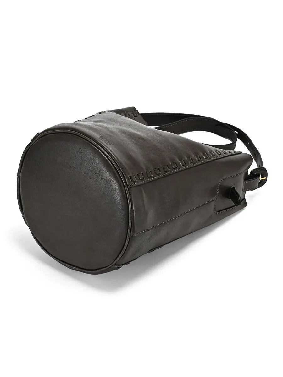 Сумка через плечо из кожи с плетением Juniper Small Leather Crossbody Bucket Handbag OLD TREND — изображение 7 из 7, серый
