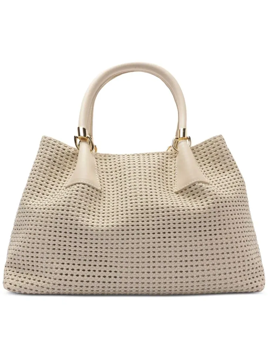 Большая кожаная сумка-тоут с плетением Eva Large Tote Arezzo — бежевый