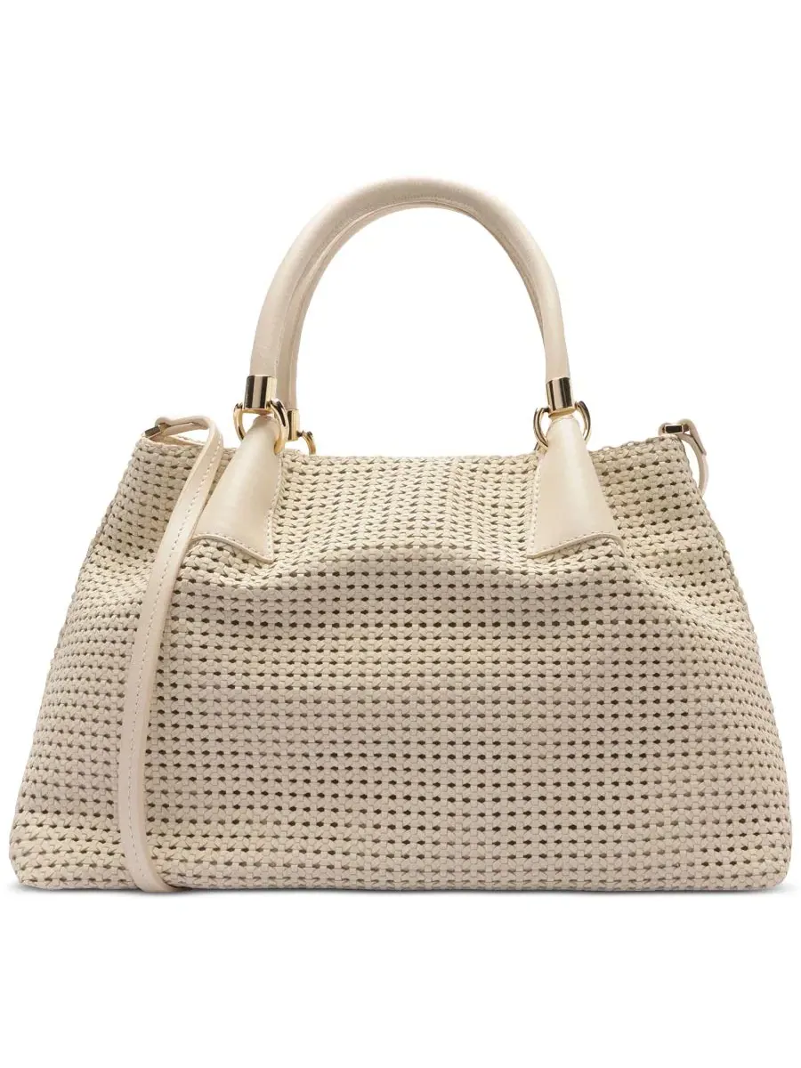 Большая кожаная сумка-тоут с плетением Eva Large Tote Arezzo — изображение 2 из 5, бежевый