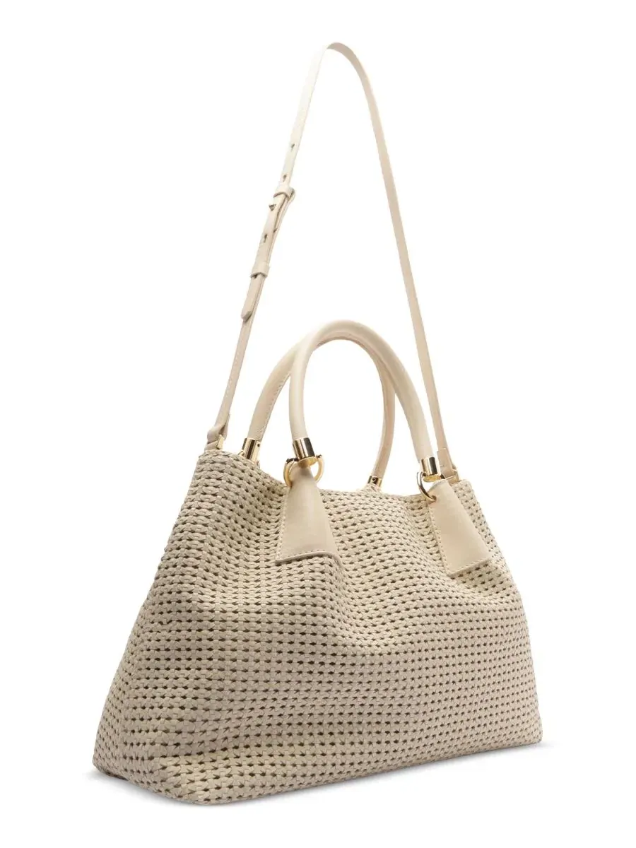 Большая кожаная сумка-тоут с плетением Eva Large Tote Arezzo — изображение 3 из 5, бежевый