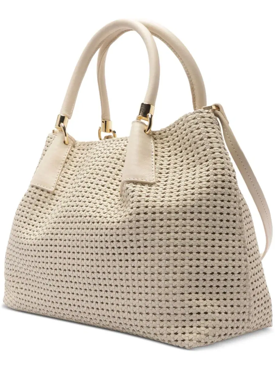 Большая кожаная сумка-тоут с плетением Eva Large Tote Arezzo — изображение 5 из 5, бежевый