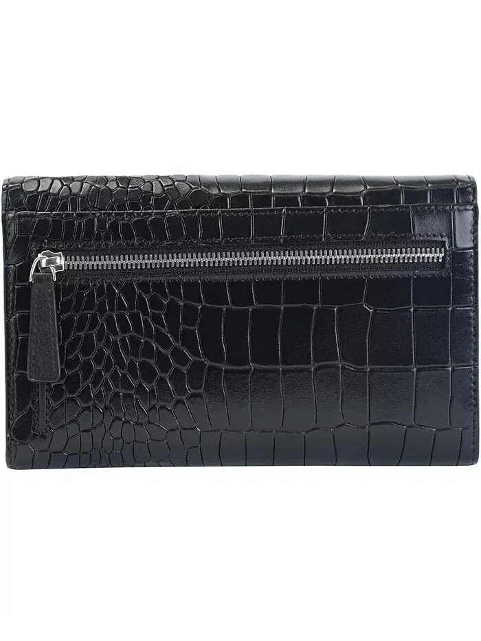 Женский кошелек тройного сложения с защитой RFID Croco2 Mancini — изображение 2 из 7, черный