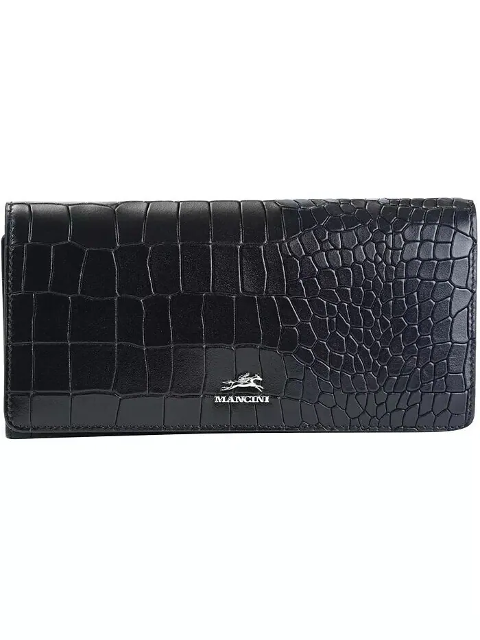 Женский кошелек тройного сложения с защитой RFID Croco2 Mancini — изображение 1 из 7, коричневый