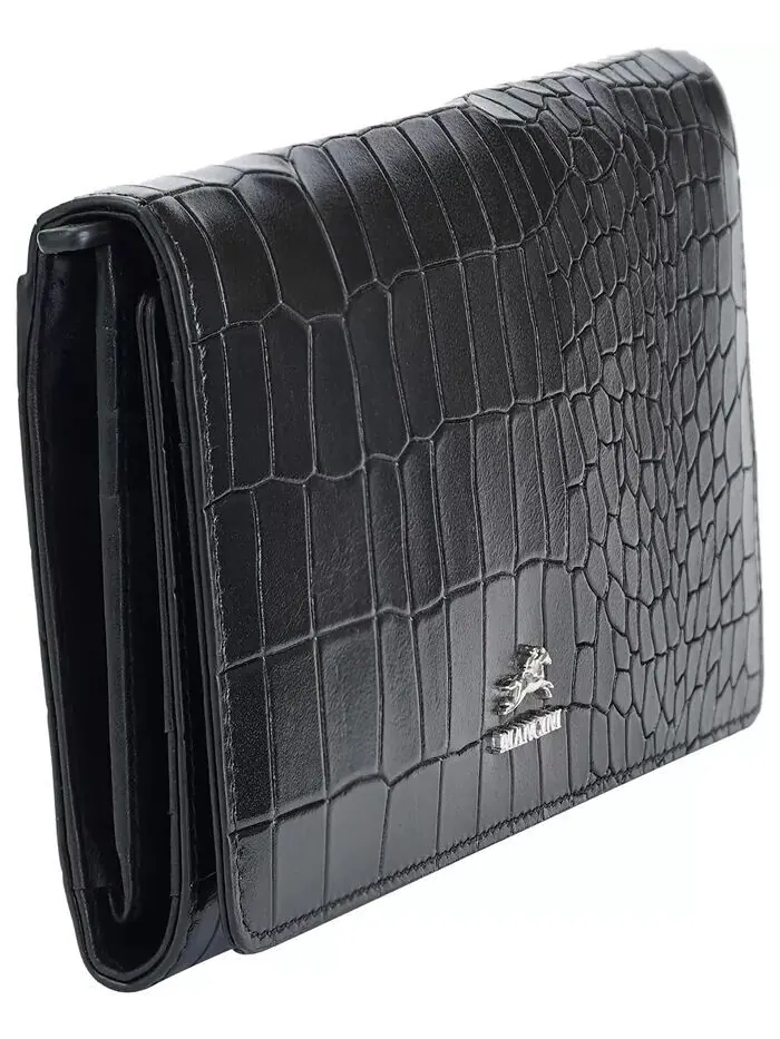 Женский кошелек тройного сложения с защитой RFID Croco2 Mancini — изображение 4 из 7, коричневый