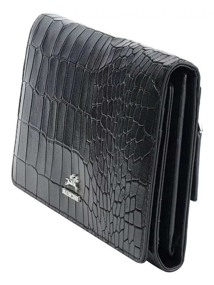 Женский кошелек тройного сложения с защитой RFID Croco2 Mancini — изображение 3 из 7, красный