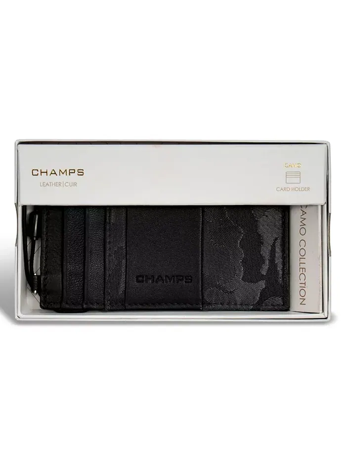 Мужской кожаный тонкий картхолдер Camo Collection CHAMPS — изображение 5 из 5, черный
