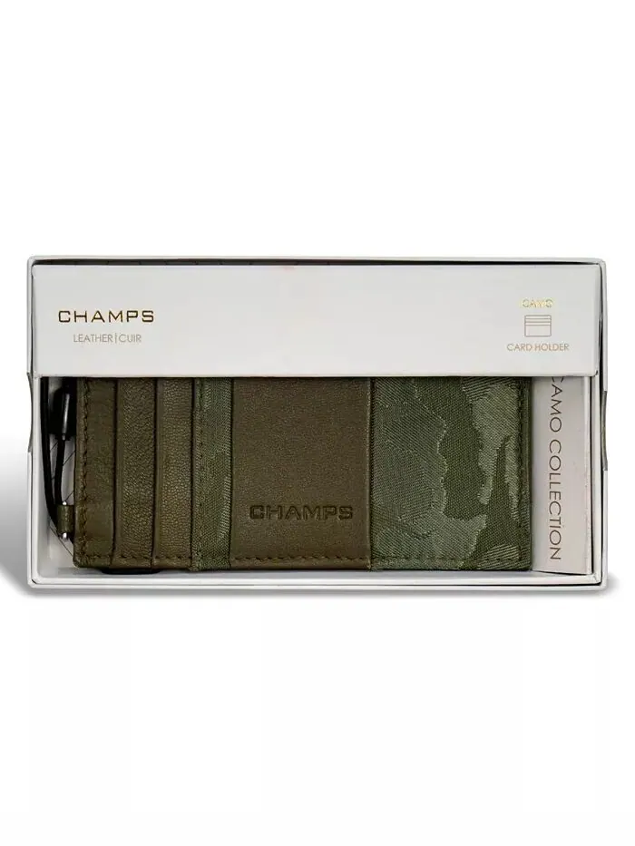 Мужская коллекция Camo, кожаный тонкий картхолдер CHAMPS — изображение 5 из 9, зеленый