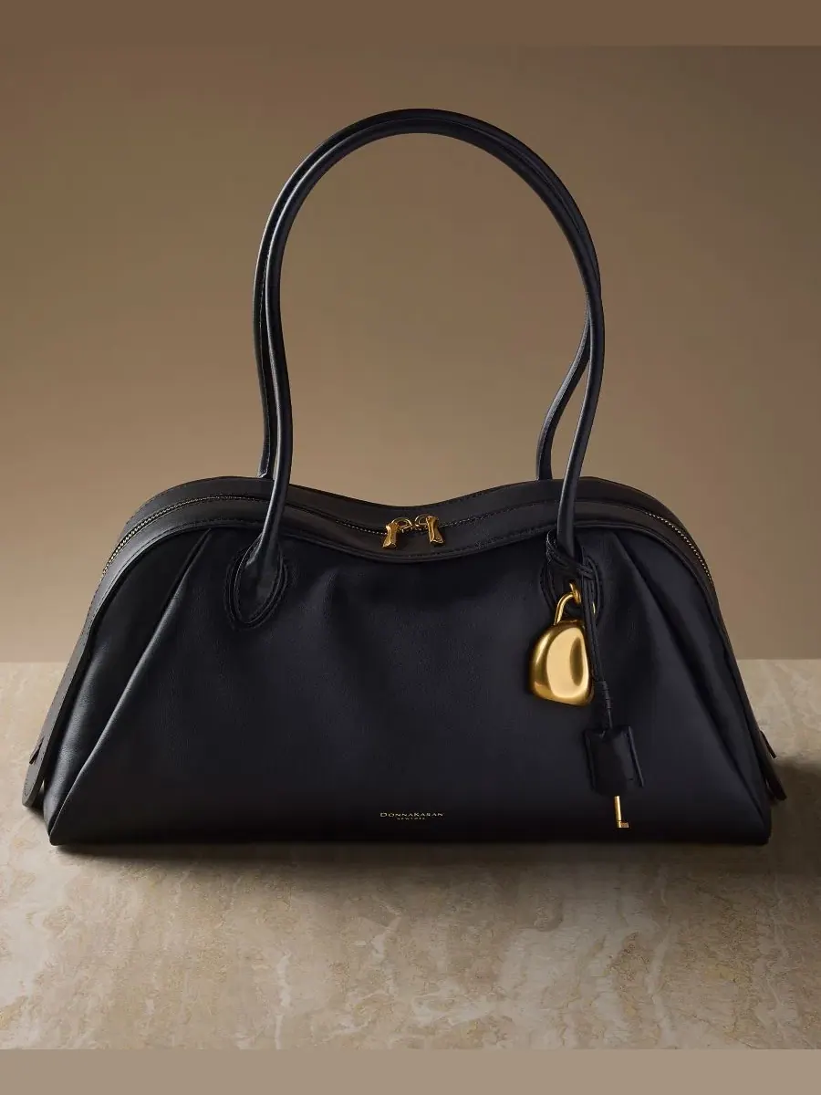Большая кожаная сумка через плечо Terry Donna Karan New York — изображение 3 из 9, черный/золотистый